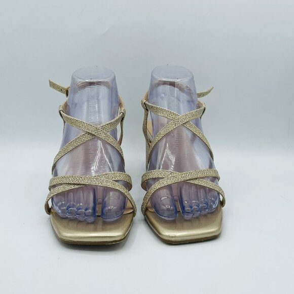 D!D!FU Shoes Womens Size 7 Gold Glitter Ankle Strap Block High Heels Sandals - Picture 4 of 11